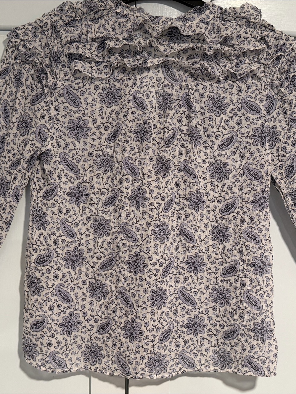 PAIGE Cream and Blue Paisley Ruffle-Trim Button-Down Shirt - Picture 5 of 8